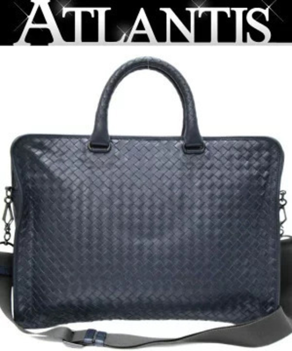 Bottega Veneta Intrecciato Business Bag Leather Navy Blue